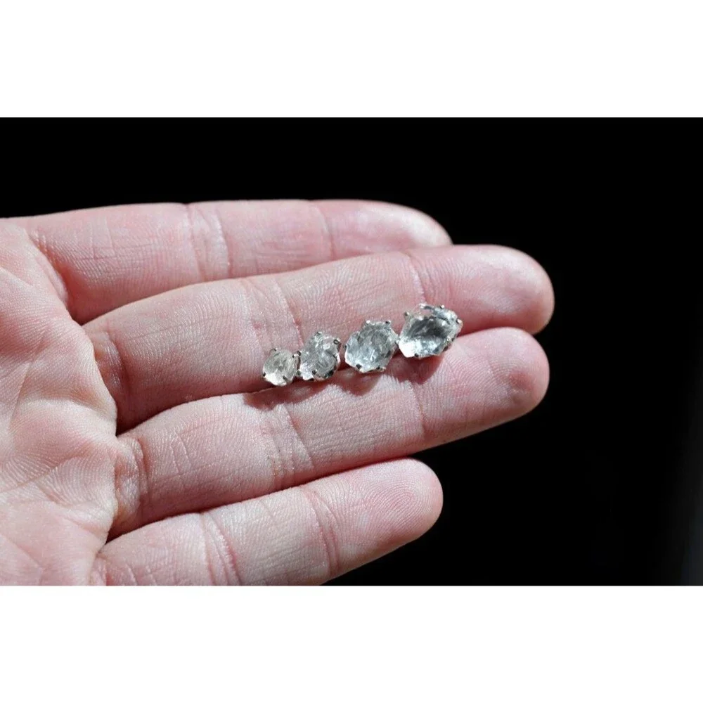Lake County diamond earrings, 925 sterling silver, raw gemstones